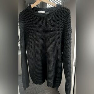 Zara Distressed Black Crew Neck Sweater